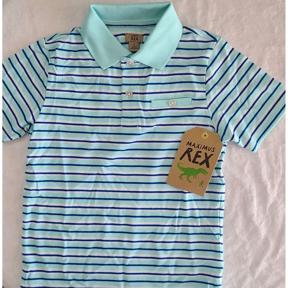 REX‎ Boy's Polo Shirt NWT Rex stripped short sleeve Kids Size 4T boys Blue NEW - Picture 1 of 4